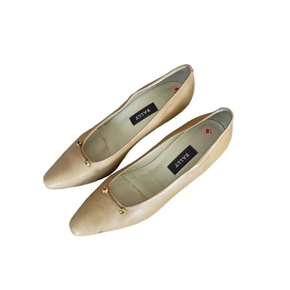 Bally Womens Tan Leather Style Flex Gold Knot Cone Heel Pump Size 8.5 - Picture 6 of 6